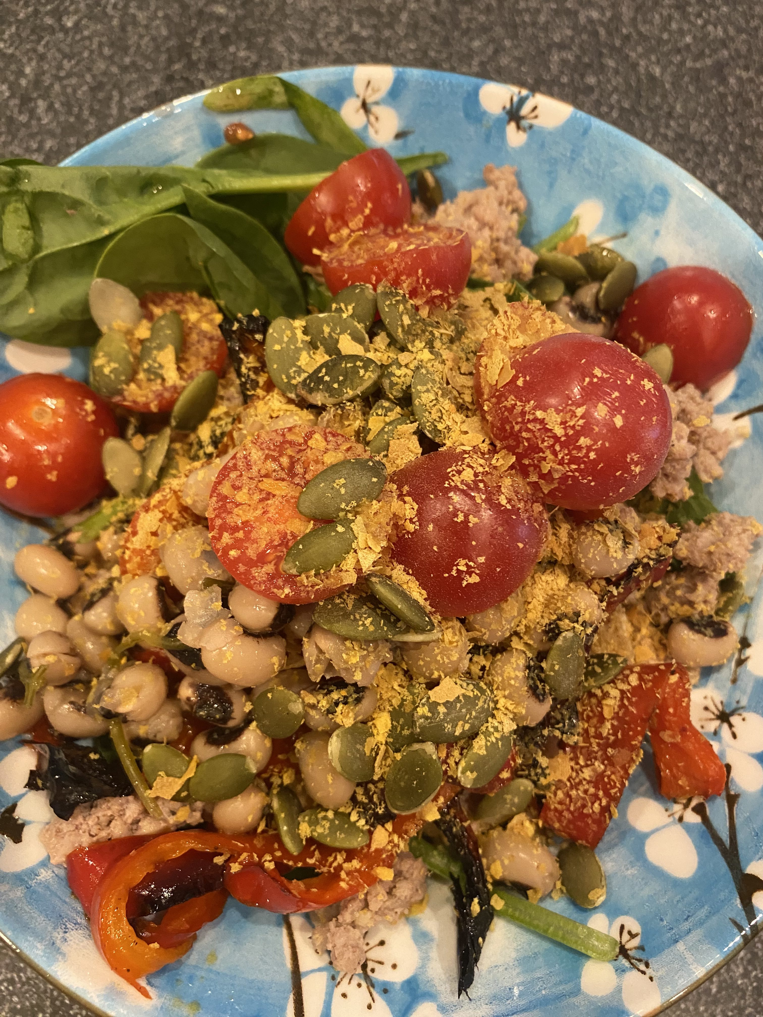 Turkey and Pepper Bowl with Fried Egg and Pepitas