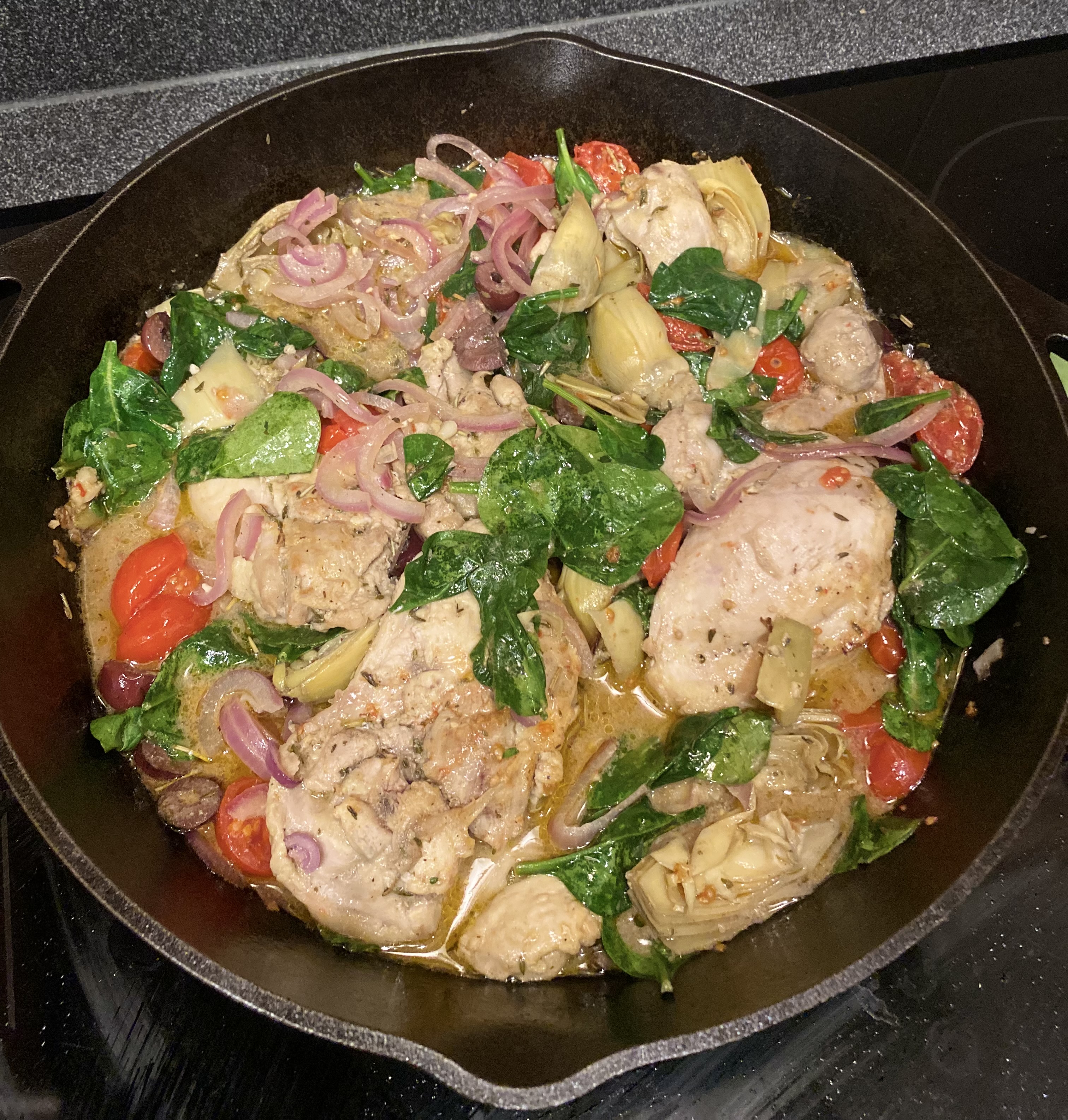 Spinach Provençal with Chicken and Artichokes